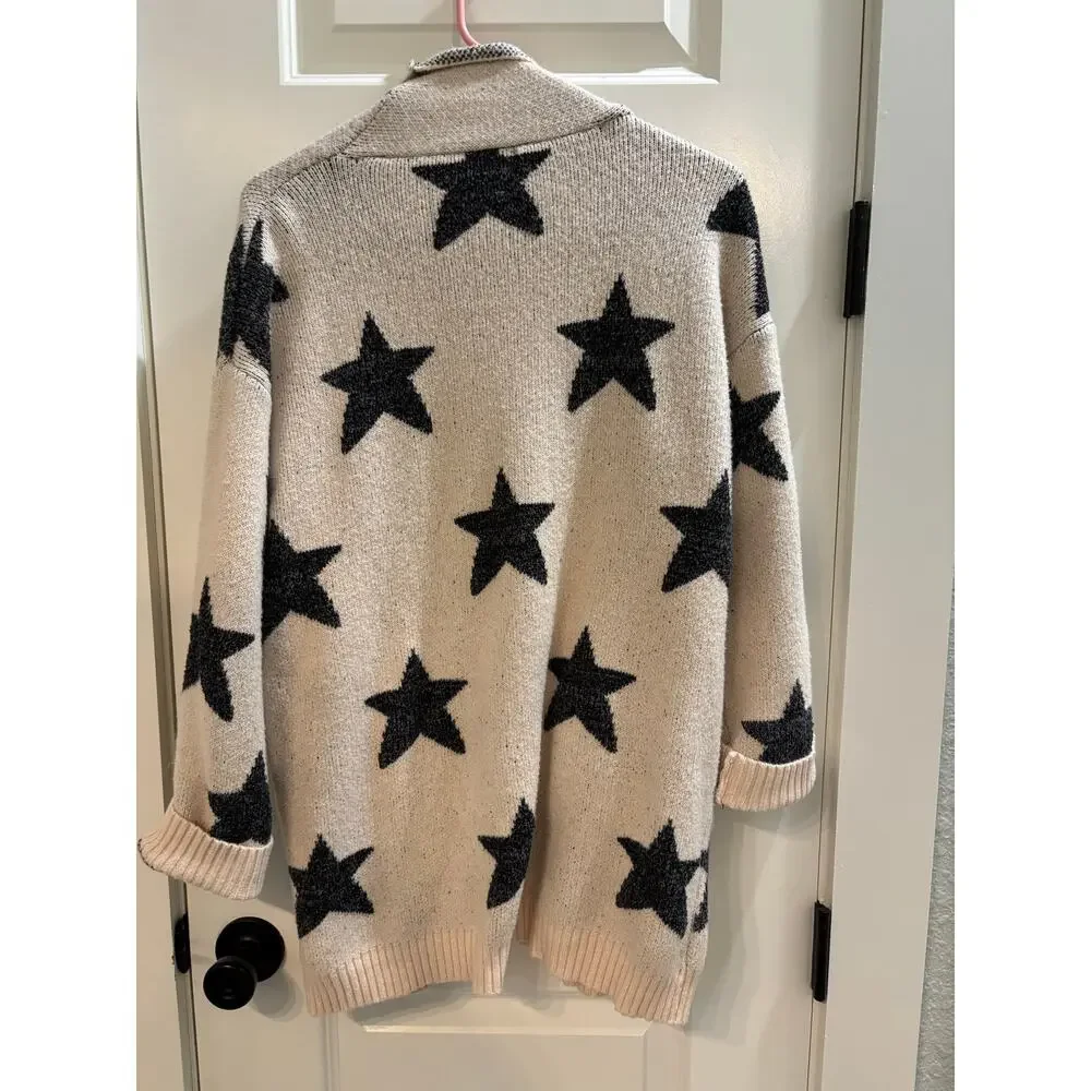 VICI OVERSIZED STARS CARDIGAN BEIGE BLUE SIZE SMALL - Picture 5 of 5